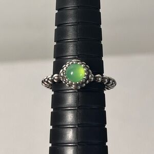 Pandora Silver Ring with Green Gem. May birthstone. Size 6